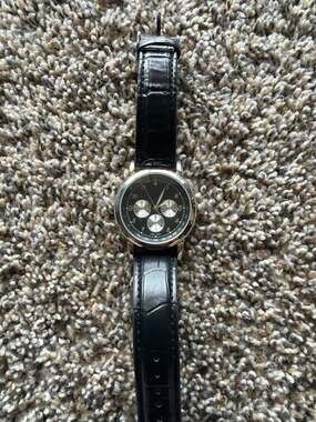 Avon Fmen Genuine Diamond Accent Watch, Black Leather